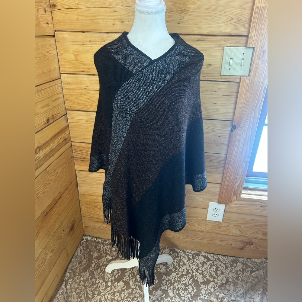 NEW Soft‎ Duster Poncho Neutral Fringe Black and Brown Women's